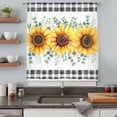 thumbnail image 5 of Sunflower Sheer Curtains 63 Inches Long, Yellow Floral Black Plaid Eucalyptus Leaves Light Filering Curtains, Breathable Simi Curtain Privacy Drapes for Living Room Bedroom Window Treatment, 5 of 9
