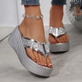 thumbnail image 2 of Women's Rhinestone Platform Wedge Flip Flops Comfortable Non Slip Slide Sandals Clip Toe Glitter Slippers Silver Size 8, 2 of 8