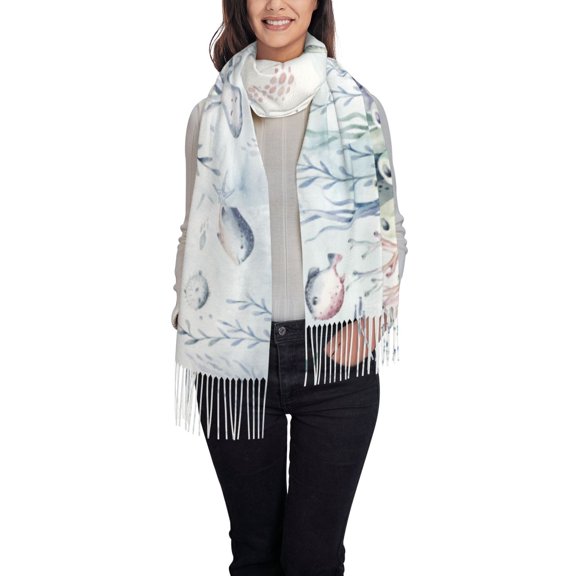 Xecao Sea Animals Pattern Womens Winter Scarf Fall Scarf Oversized Large Scarf for Women Warm Shawl Wrap