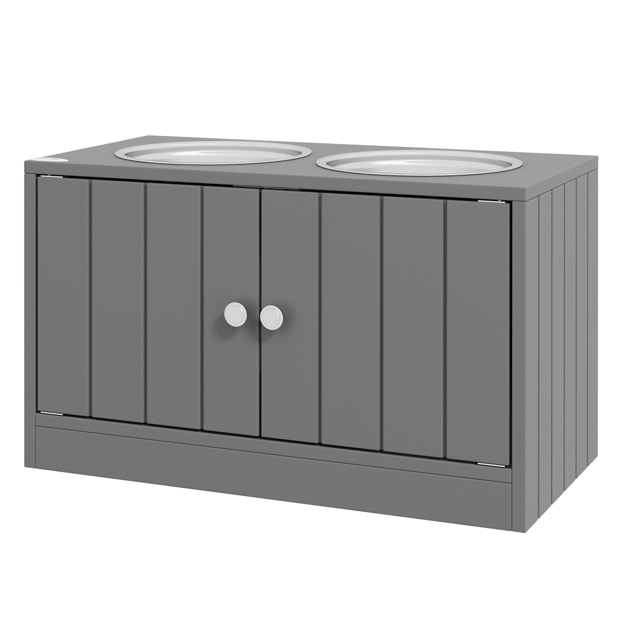 Dog Bowls with Storage Cabinet - 44L Capacity - Elevated Feeder for Large Dogs - Gray