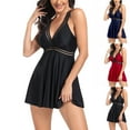 thumbnail image 2 of Jacenvly Plus Size Swimsuit for Women Swimdress Two-Piece Swimwear with Flared Skirt Bikini Bathing Suits Black, 2 of 9