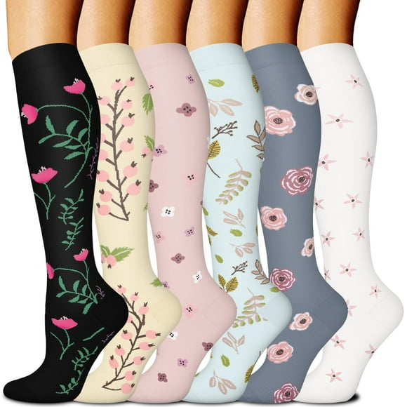 Calcetines de compresión FuelMeFoot, 6 pares, de 15 a 20 mm de Hg, para mujeres y hombres