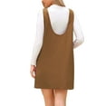 thumbnail image 3 of INSPIRE CHIC Women's Dress Fall Winter Suspender Corduroy Deep V Neck Sleeveless Casual Mini Pinafore Dress XS Brown, 3 of 6
