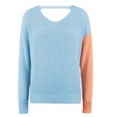 thumbnail image 2 of Vedolay Womens Tops Womens V Neck Sweater Long Sleeve Drop Shoulder Oversized Knit Pullover Tops,Blue S, 2 of 5