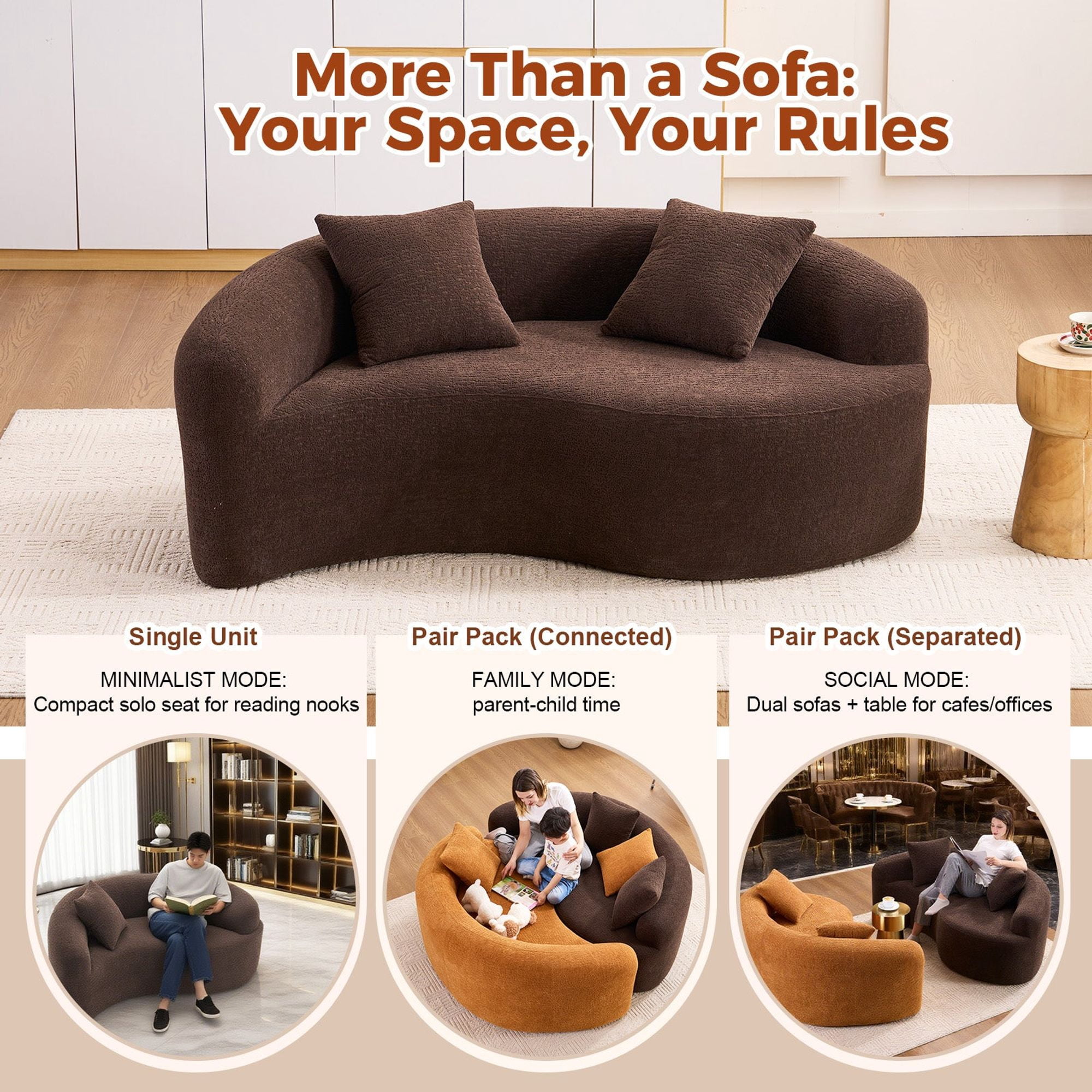 Sailvan S-Curved Chenille Sofa Loveseat, Dual-Depth, No Assembly, Compact for Small Spaces