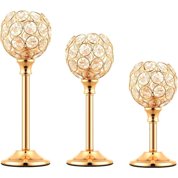 Candelabros de Cristal Dorado, Portavelas Decorativos para Mesa, Decoración de Hogar, Sala, Chimenea (3, Oro)