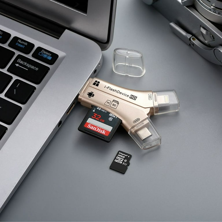 SD Card Reader for iPhone iPad, 4 in 1 Micro SD/SD Card Reader to
