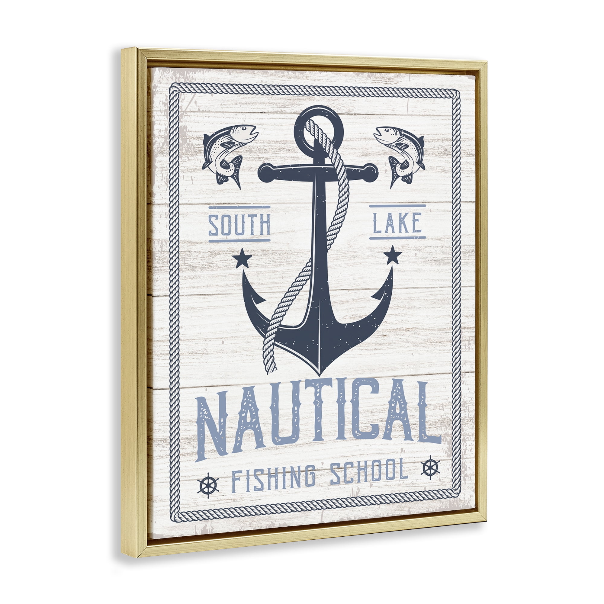 Stupell Industries Nautical Fishing School Nautical & Beach Painting Gold Floater Framed Canvas Art Print Wall Art, 25 x 31