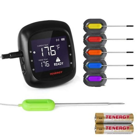 Tenergy Solis Digital Meat Thermometer, APP Controlled Wireless Bluetooth Smart BBQ Thermometer w/ 6 Stainless Steel Probes, Large LCD Display, Carrying Case, Cooking Thermometer for Grill &