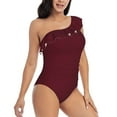 thumbnail image 3 of Rateoe Maroon Pattern Women One Piece Swimsuits Tummy Control One Shoulder Bathing Suits Ruffle Swimwear-XX-Large, 3 of 6