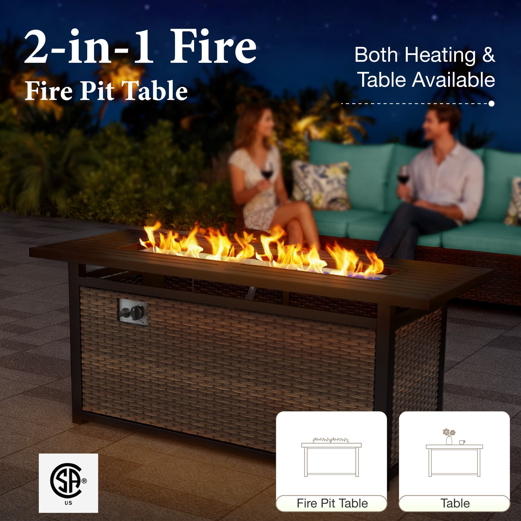 MF Studio 7-Seater Outdoor Patio Furniture Set with Swivel Chair Sofa and Fire Pit Table Wicker Patio Sectional Conversation Set Blue