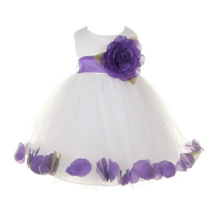 Baby Girls White Purple Petal Adorned Satin Tulle Flower Girl Dress 6-24M