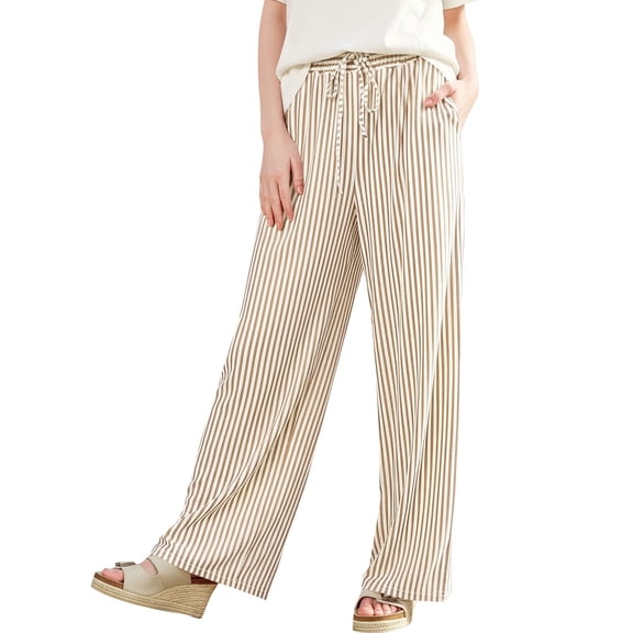 hoksml Women's High Waist Striped Palazzo Pants, Casual Drawstring Wide Leg Trousers with Pockets for Summer