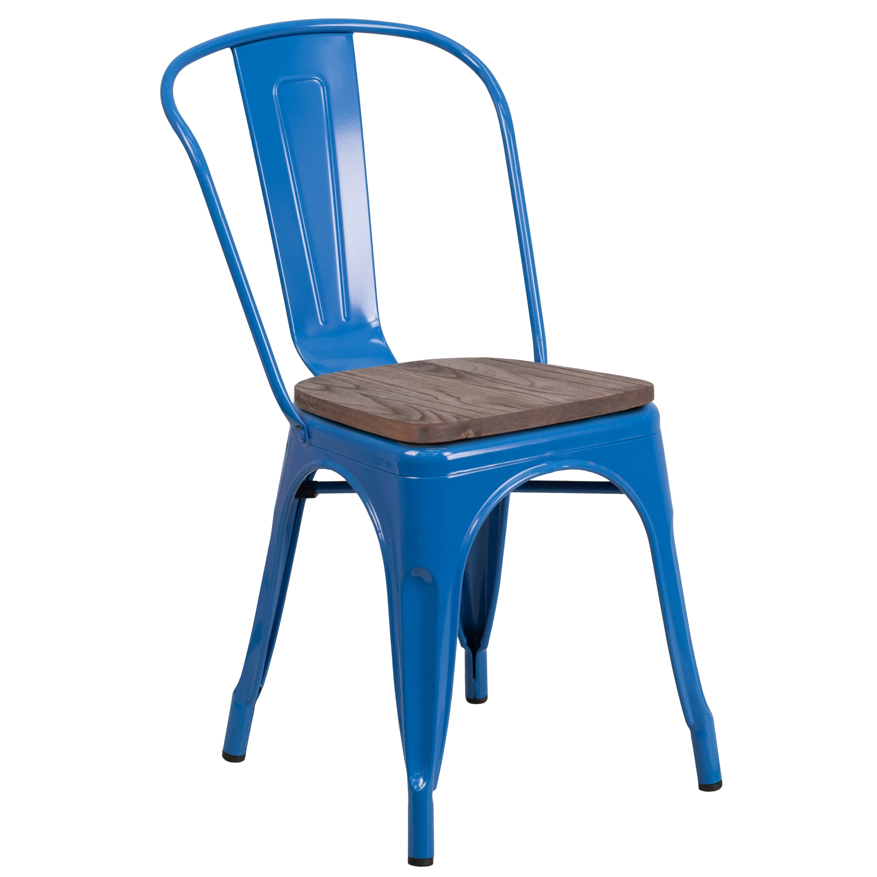 Flash Furniture 4 Pk. Blue Metal Stackable Chair with Wood Seat