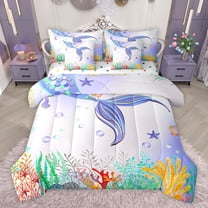 Feelyou Dreamy Mermaid Princess Twin Bedding Sets 7-Piece, Kawaii Marine Coral Bedding Comforter Set, Teens Kids Girls Women Reversible Sheet Sets, Luxury Bedroom Decor
