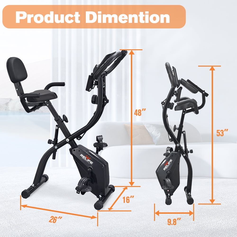 Relife Sports 3 in 1 Upright Exercise Bike with Resistance Bands Recumbent Stationary Bike for Home Black
