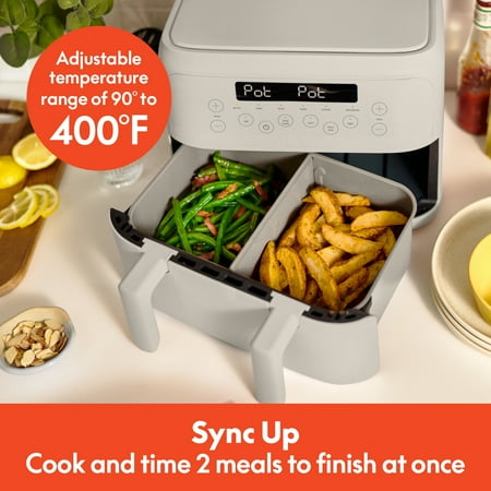 bella 4 Qt Dual Basket TriZone® Air Fryer with EverGood™ Ceramic Nonstick Coating, Removable Divider, Oatmilk