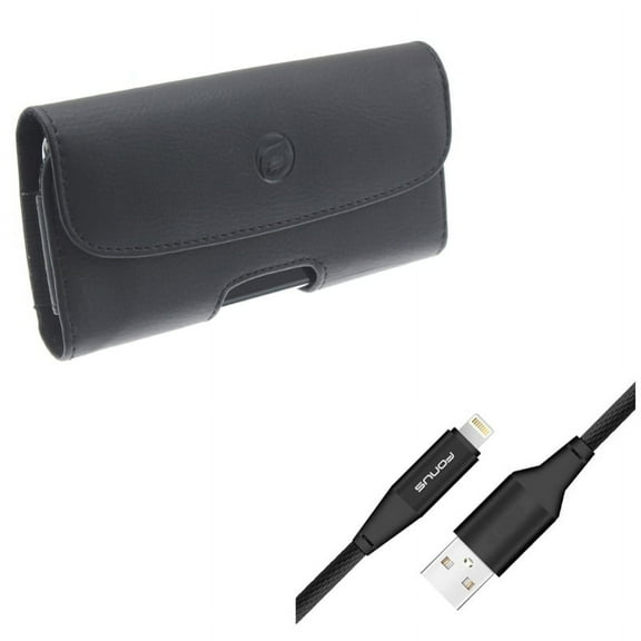 Charger Cord 6ft USB Cable w Leather Case Belt Clip for iPhone XS Max/8 PLUS/7 Plus/6S Plus/6 Plus - Power Wire Braided Long Sync and Holster Cover Loops Pouch Carry