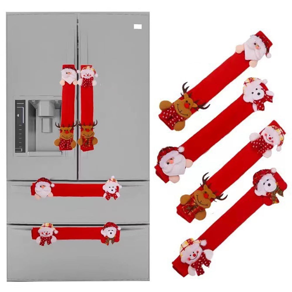 Christmas Refrigerator Door Handle Covers Set of 4, Santa Snowman