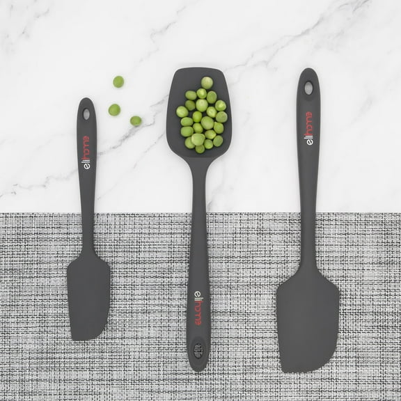 Elihome Chef Series 3 Piece Silicone Spatula Set - 600°F Heat Resistant Non Stick Rubber Kitchen Scraper Spatulas for Cooking, Baking, and Mixing – BPA Free and LFGB Certified Silicone (Grey)