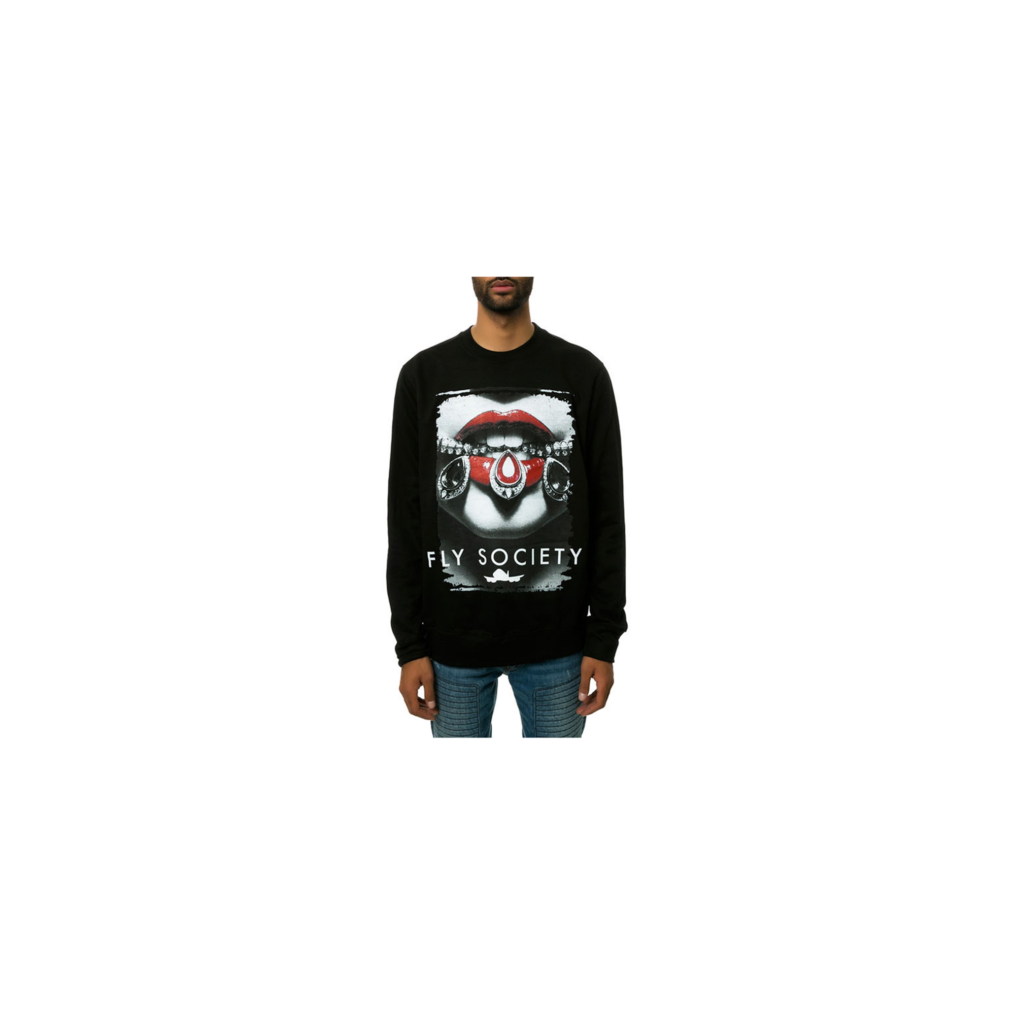 Fly Society Chandail en Molleton Ras du Cou pour Hommes, Noir, Moyen