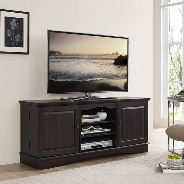 WE Furniture 60-inch Espresso Wood TV Stand - Walmart.com ...