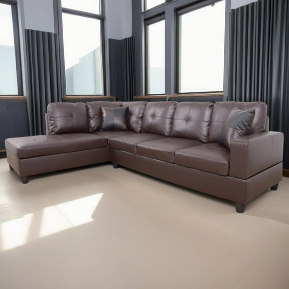 Hommoo Faux Leather L-Shaped Sectional Sofa, Living Room Furniture Sets, Modern 4-Seat Couches and Sofas Set for Home& Office, Brown(No Ottomans)