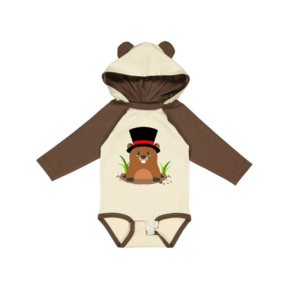 Inktastic Groundhog Day with Groundhog in Top Hat Boys or Girls Long Sleeve Baby Bodysuit