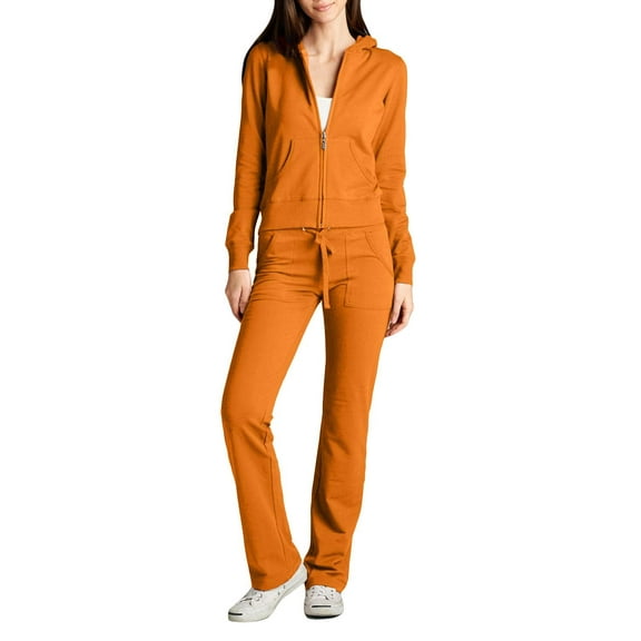 J. METHOD Women's 2 Piece Outfit Casual Basic French Terry Zip Up Hoodie and Sweatpants Sweatsuit Tracksuit Set NEWTS01 Burntmustard S