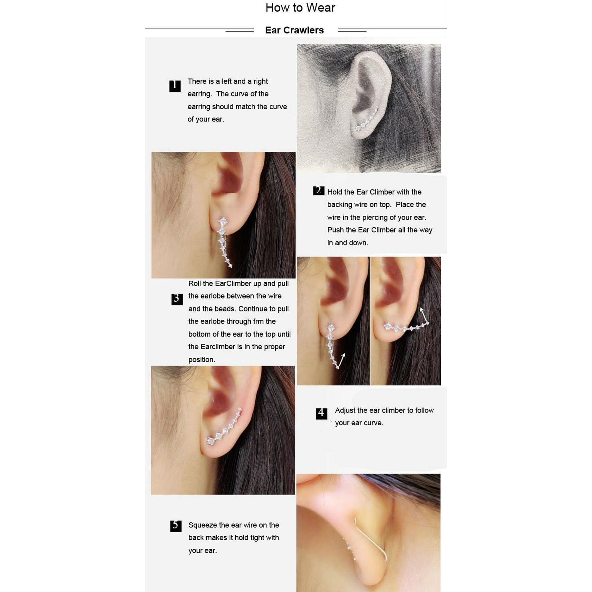XINQIHANG Chichinside CZ Crystal Leaves Ear Cuffs Climber Earrings Sweep up Ear Wrap Pins 1 Pair Walmart