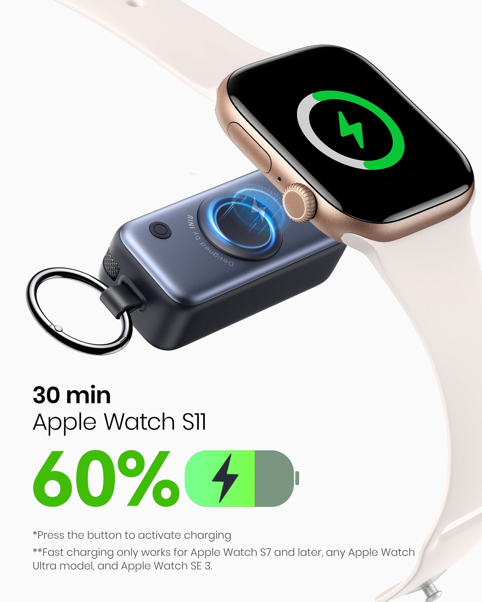 INIU SnapGo Mini Portable Charger, Power Bank for Apple Watch and iPhone, 5000mAh 20W PD Fast Charging Flight-Safe Travel Essential Battery Pack for Apple Watch Ultra 11 10 9 8 SE, iPhone Air 17 16