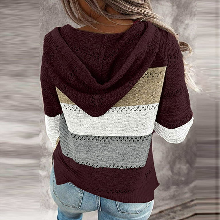 KDDYLITQ Full Zip up Hoodie Over Face Mix Color Crochet Cardigan