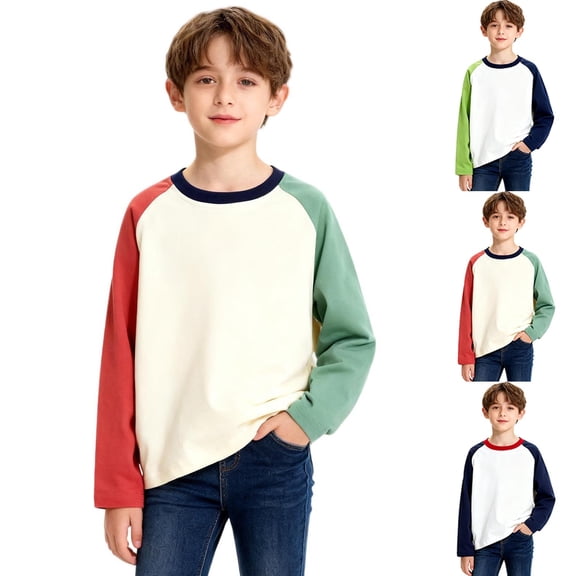Loopsun Boys Long Sleeve T Shirts, Toddler Boys Fashion Casual Solid Raglan Sleeve Long Sleeve Crew Neck Shirt Top Green, 7-8 Years
