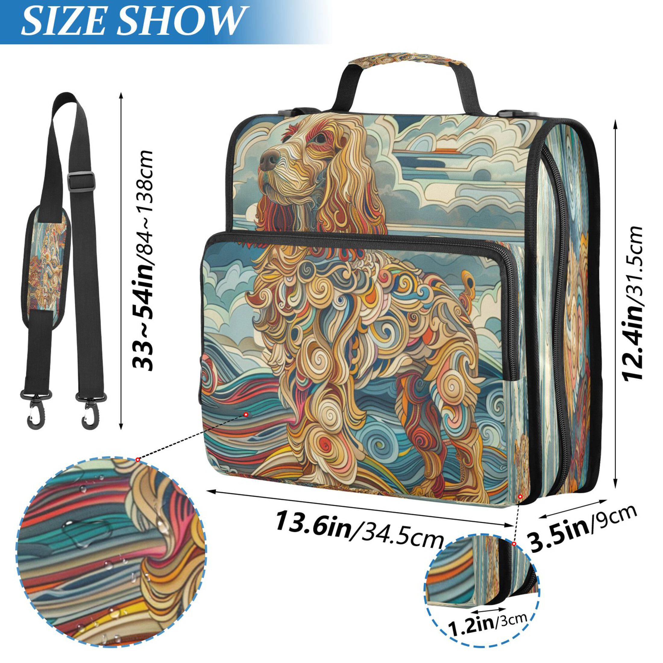 YAZAOO Zipper Binder trapper keeper Documents Organized Design Whimsical Canine in Waves Printed