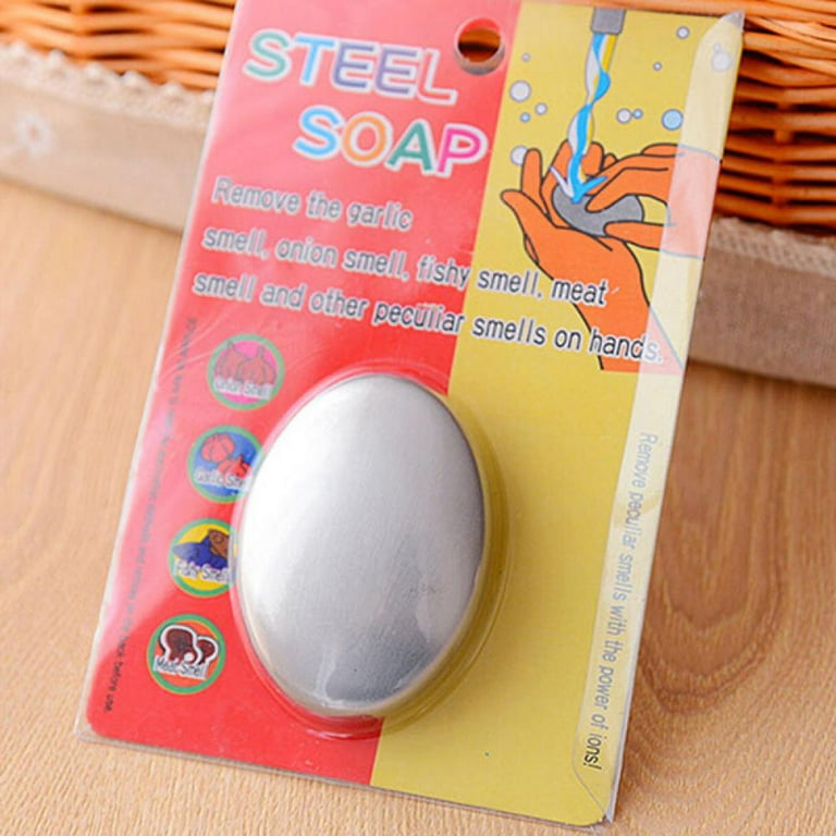 Stainless Steel Soap Odor Remover Bar Deodorant Metal Soap Stainless Steel  Soap Bar Eliminating Smell Like Onion, Garlic or Fish and Holder Dishes for