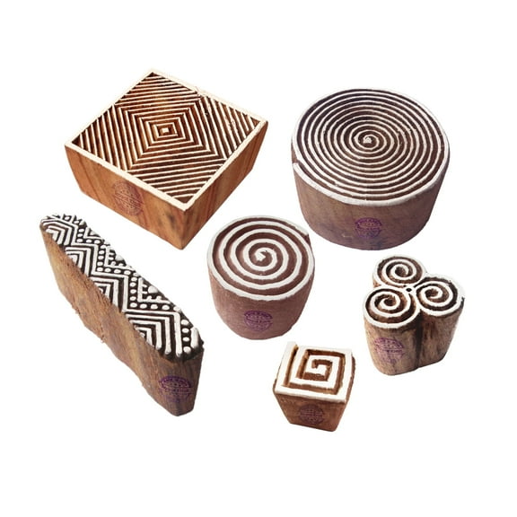 Royal Kraft Spiral Wooden Printing Stamps (Set of 6) - DIY Fabric Paper Clay Pottery Blocks Htag1035