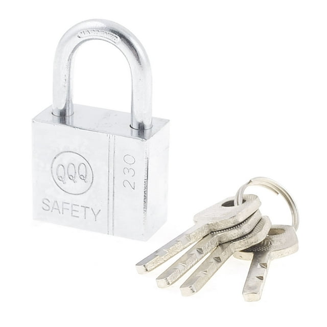 Unique Bargains Cabinet Locking 30mm Width Silver Tone Metal Padlock w 4 Keys