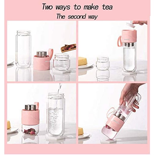 Bouteille Infuseur à Thé En Verre Borosilicate 280ml - Double Paroi - Infuseur Inox - Voyage, Bureau, Maison