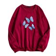 thumbnail image 1 of Moda mujer mariposa impresión casual manga larga o-cuello señoras sudadera tops Pompotops gfhjh8141, 1 of 5