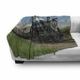 thumbnail image 3 of Steam Engine Soft Flannel Fleece Blanket, Vintage Locomotive in Countryside Scenery Green Grass Puff Train Picture, Cozy Plush for Indoor and Outdoor Use, 50" x 70", Blue Green Black, by Ambesonne, 3 of 6