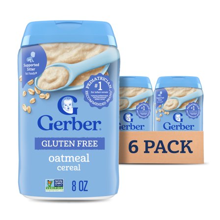 Gerber Gluten Free Oatmeal Cereal, Baby Cereal Stage 1, Whole Grains, Infant Cereal, 6PK