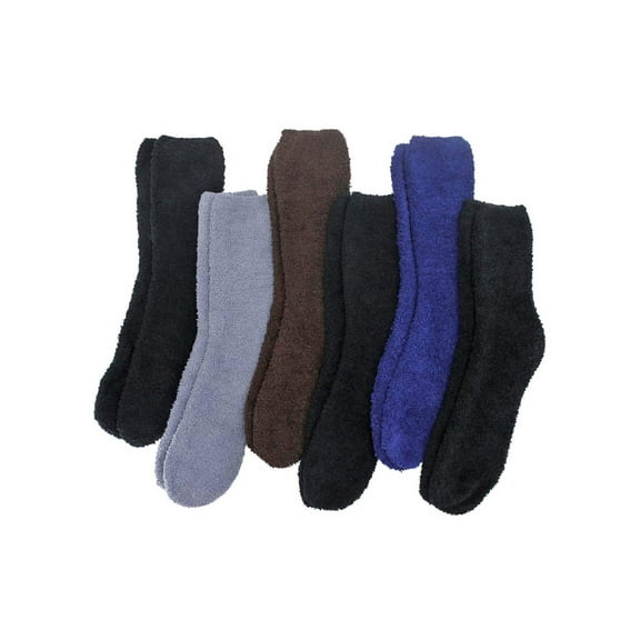 Men's Solid Color 6 Pack Fuzzy Crew Socks
