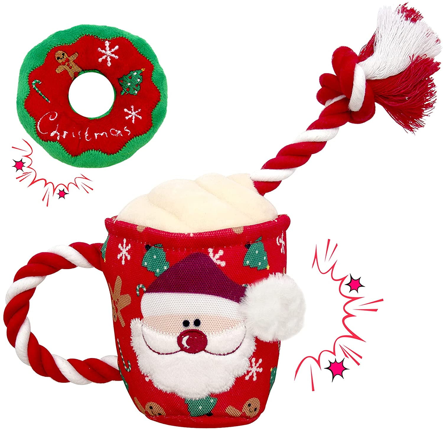 Lepawit Christmas Dog Toys with Squeaker, 2 Pack Interactive Dog Toys