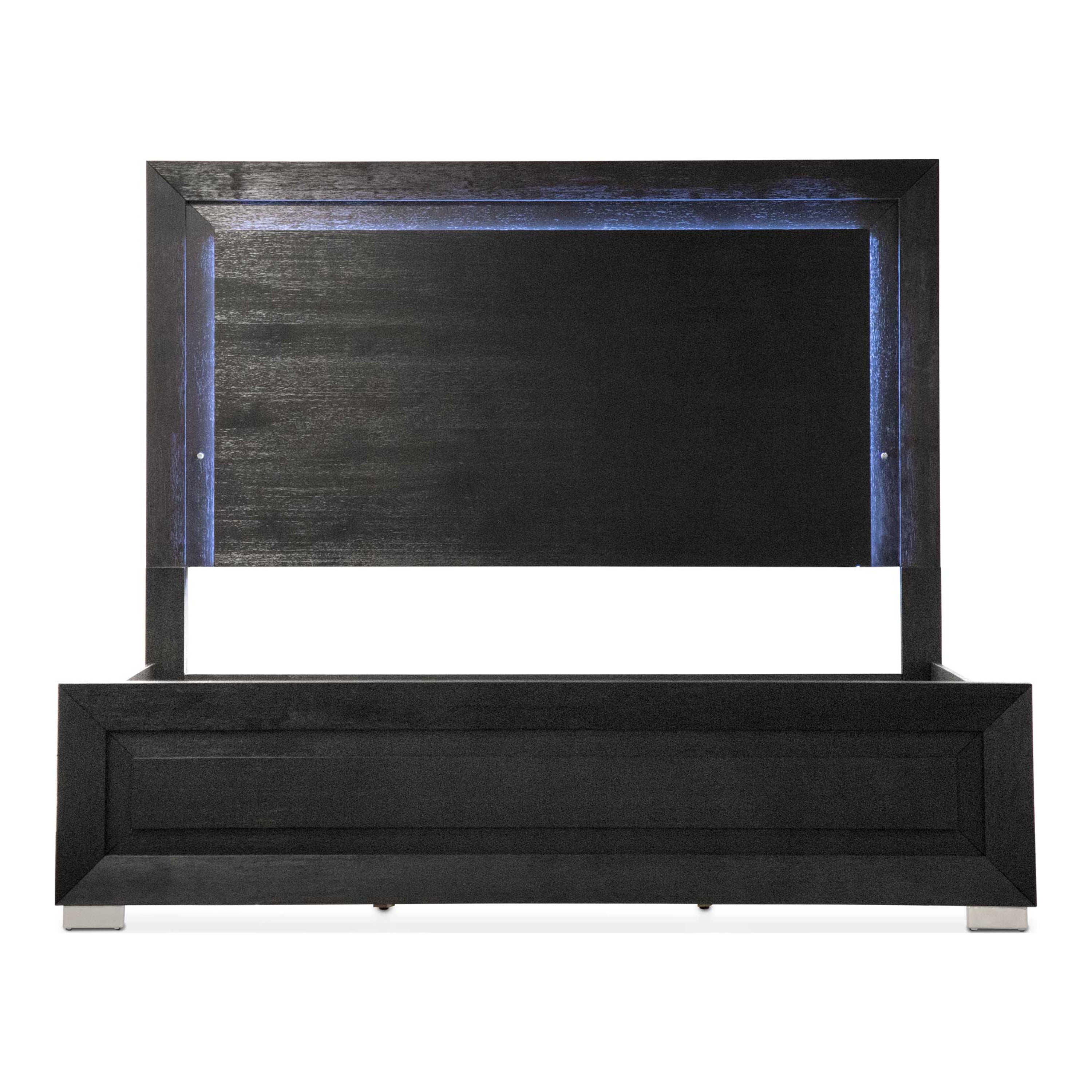 Furniture of America Bennett King Solid Wood Panel Bed with LED Light Headboard, Black