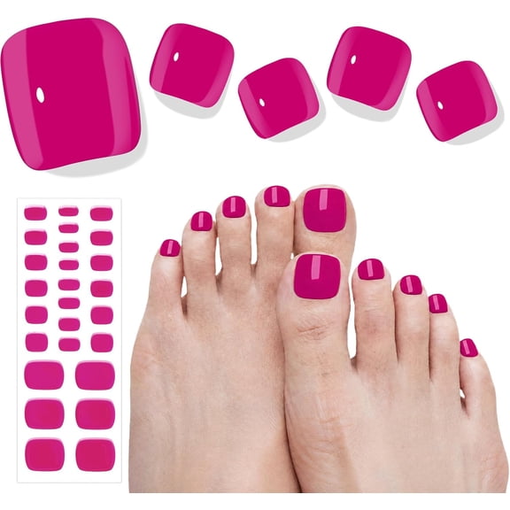 GEWIKK Semi Cured Gel Nail Strips-26 Pcs Salon Quality Toe Gel Nail Stickers for All Uv Light-Longlasting&Easy Remove Toe Wraps Art Kit for Women (Dragon Fruit Pink)