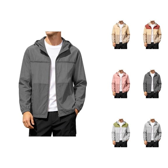 Sun Hoodie Mens Summer Fall Long Sleeve Loose Casual Lightweight Zip Up Hooded Sun Jacket Outerwear with Pockets