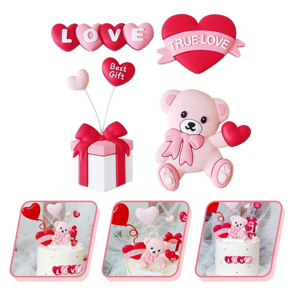 FELTECHELECTR Valentine's Day Cake Topper Plastic Pink Wedding Party 4Pcs 1.6x1.6in