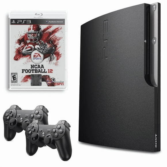 Sony Playstation 3 PS3 Console Slim 320GB Black with NCCA Football 12 and 2 Retrofam Controllers (Refurbished)