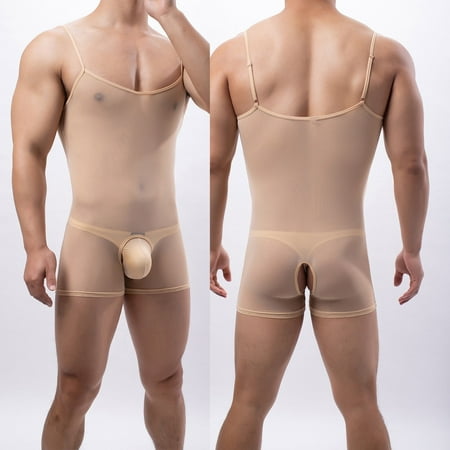 BSDJILFG Cute Pajama for Men Mesh Underwear See Through Fishnet Strap Bodysuit Pouch Underwear S-XL