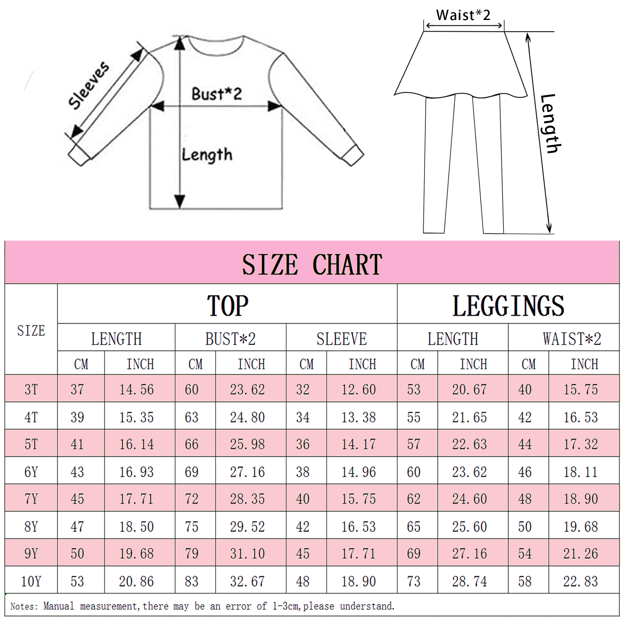 POPTEM Toddler Girls Clothes Set Heart Print Sweatshirts Top and Leggings with Skirt Kids Fall Outfits Pink 5T